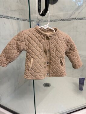 Makemake Organics Quilted Tan Baby Jacket - Neutral Knit Button Front